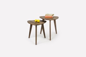Two coffee tables / triangular  walnut