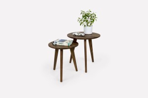 Two small coffee tables / round walnut